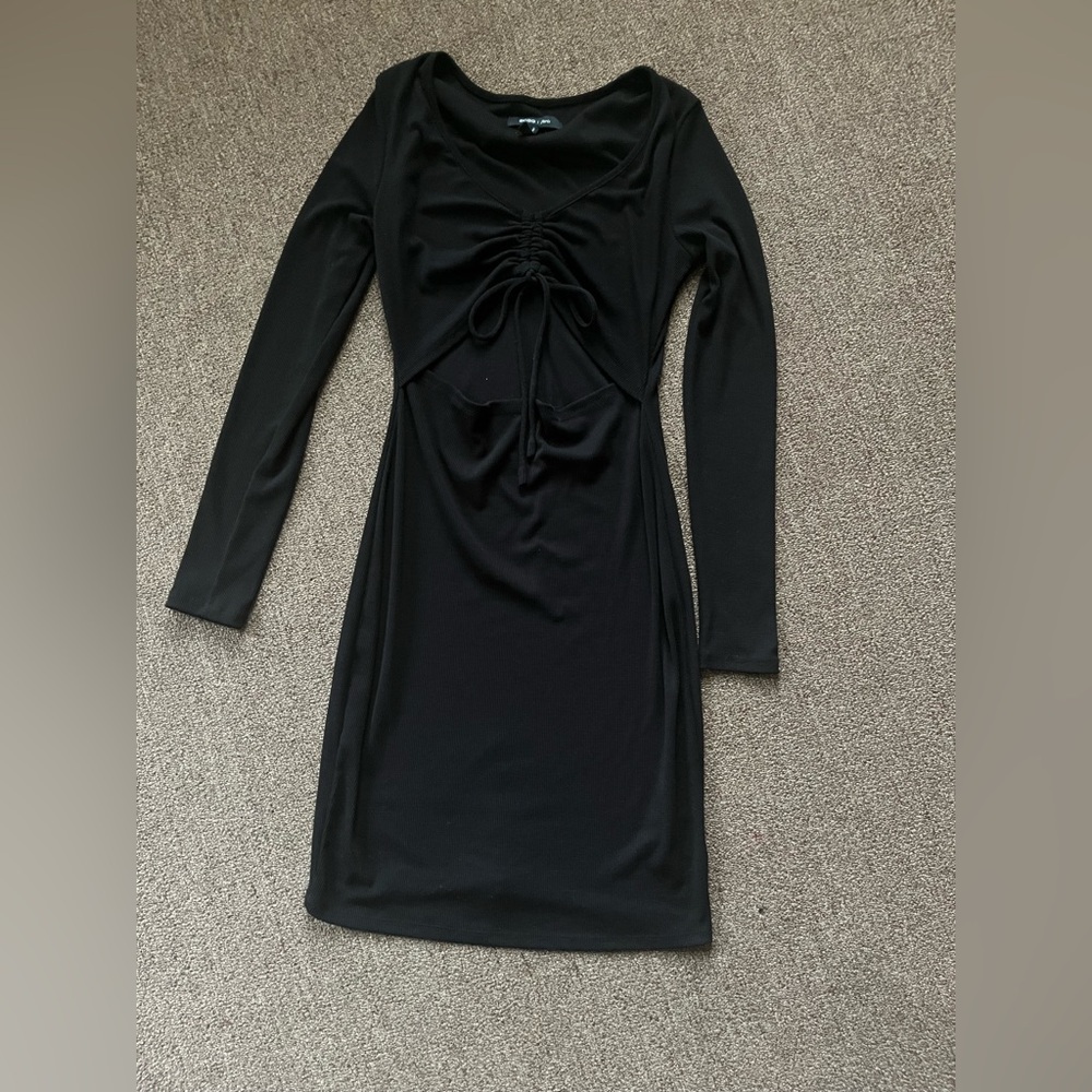 BCBG Black Long Sleeve Ruched Dress